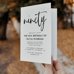 Ninety Modern 90th Black & White Birthday Folded Invitation