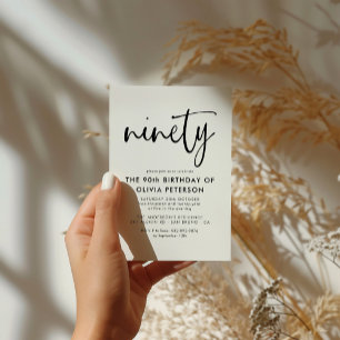 Ninety Modern 90th Black & White Birthday Party Invitation Postcard