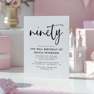 Ninety   Modern 90th Black & White Birthday Party Magnetic Invitation