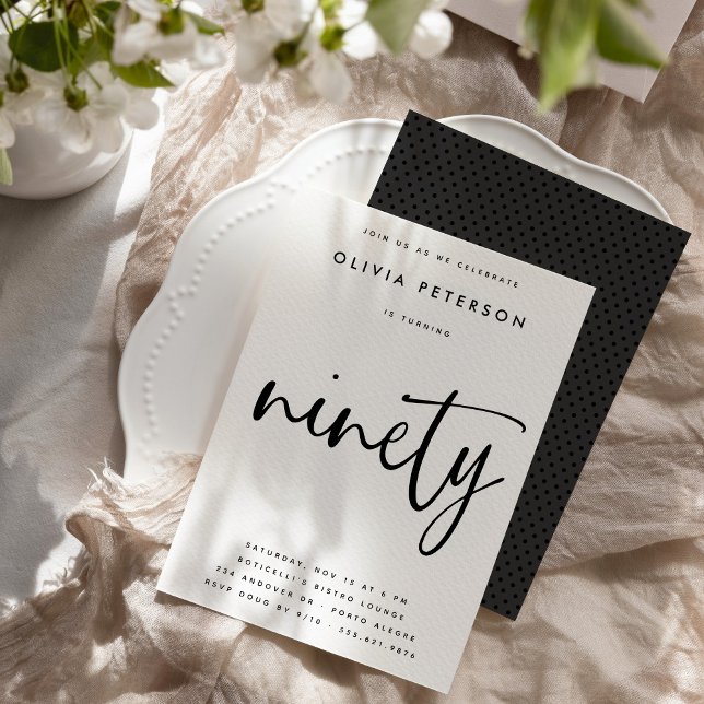 Ninety | Modern B&W 90th Birthday Party Typography Invitation (Creator Uploaded)
