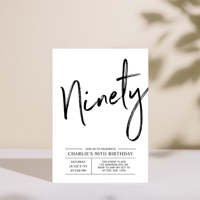 Ninety | Modern Gold Brush 90th Birthday Party Invitation (Creator Uploaded)