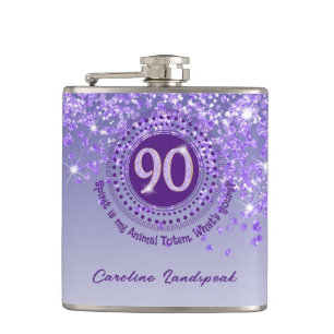 Ninety & Purple Glitter & Drinking Quote Hip Flask