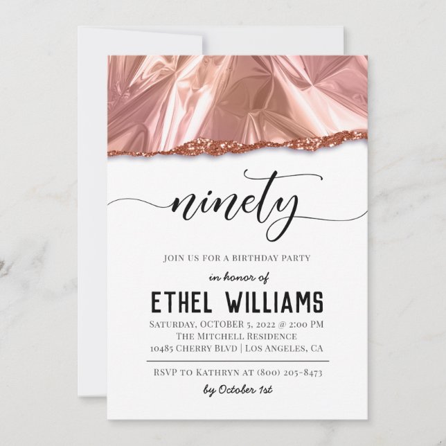 Ninety Rose Gold Birthday Invitation (Front)