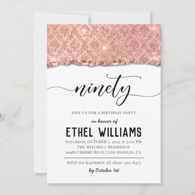 Ninety Rose Gold Birthday Invitation (Front)