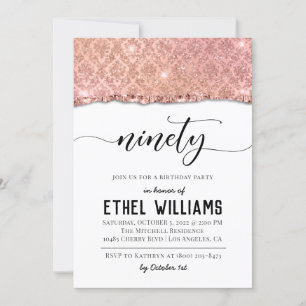 Ninety Rose Gold Birthday Invitation