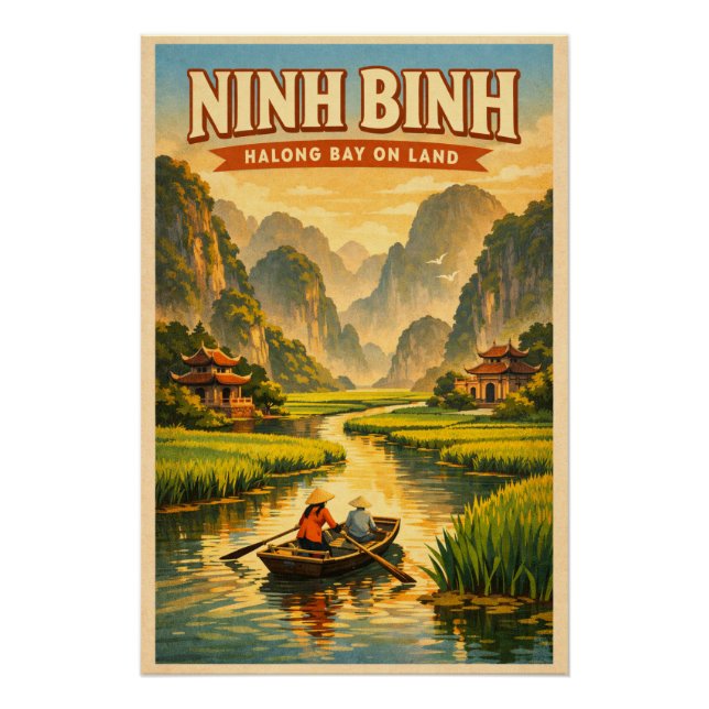 Ninh Binh, Vietnam, in a classic retro travel Poster (Front)