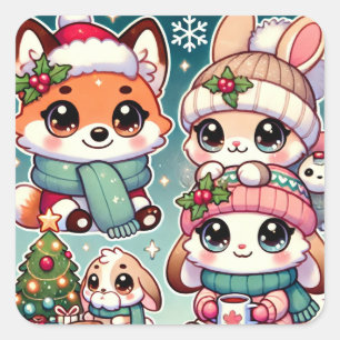 Nini and Koko's Cozy Winter Square Sticker