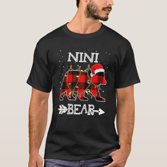 Nini Bear , Red Buffalo Plaid Mum Bear Pajama T-Shirt (Front)