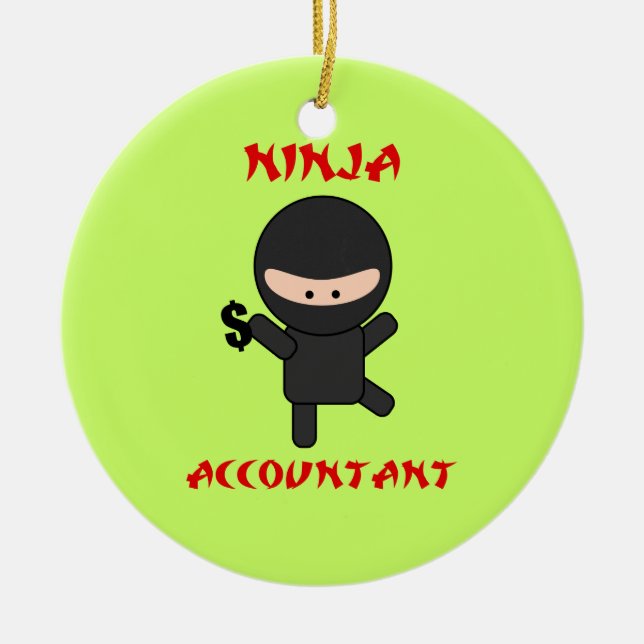 Ninja Accountant with Dollar Sign Ceramic Tree Decoration (Front)