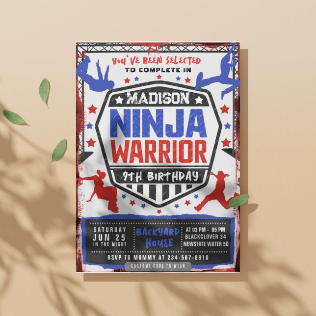 Ninja Athletic Warrior Birthday Party Invitation (Ninja Athletic Warrior Birthday Party Invitation)