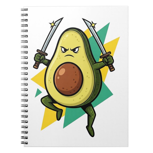 Ninja Avocado Cartoon – Funny Fruit Warrior Vector Notebook (Front)