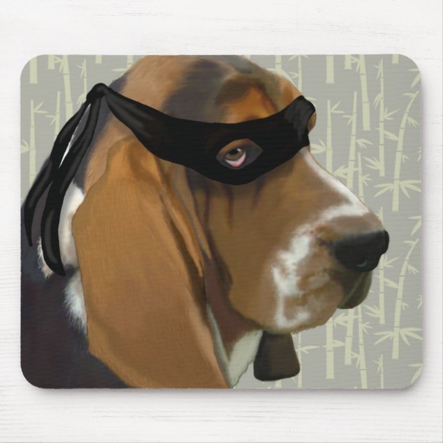Ninja Basset Hound Dog Mouse Pad (Front)