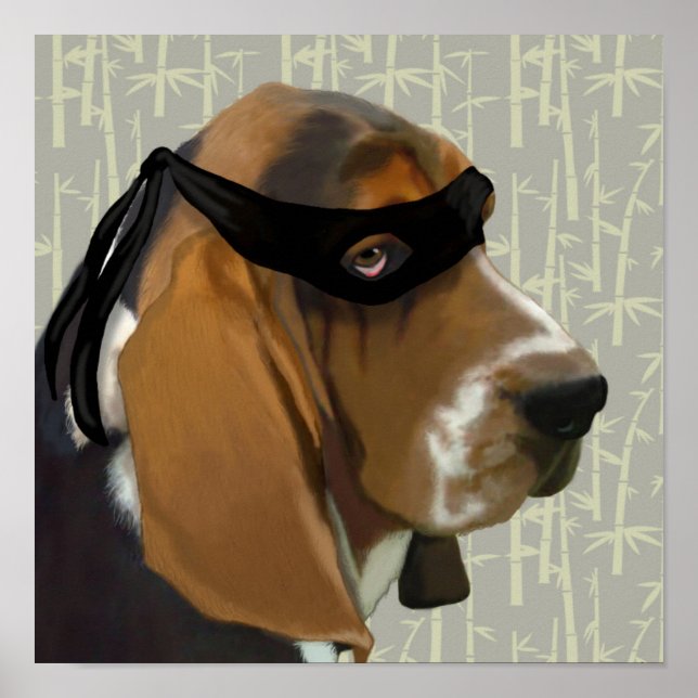 Ninja Basset Hound Dog Poster (Front)
