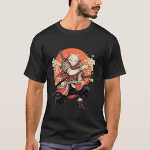 Ninja Battling Japanese Warrior Cat Samurai T-Shirt