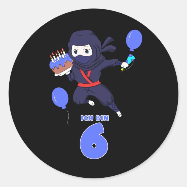 NINJA BIRTHDAY 6 6th Birthday Boy Comic Lover Classic Round Sticker (Front)