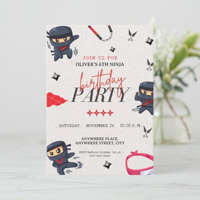 Ninja birthday  invitation (Standing Front)
