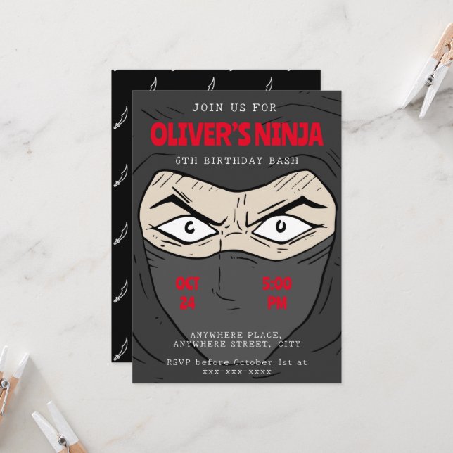 Ninja birthday  invitation (Front/Back In Situ)