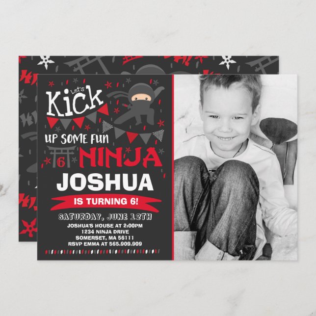 Ninja Birthday Invitation Karate Birthday Party (Front/Back)