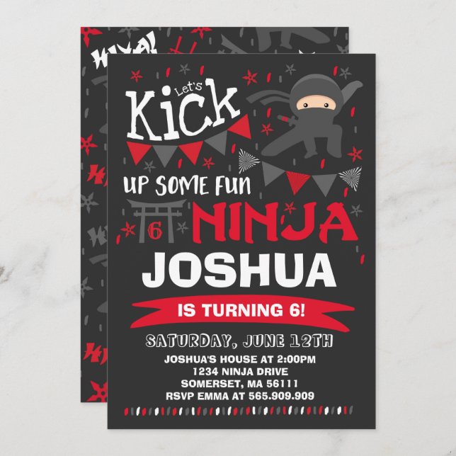 Ninja Birthday Invitation Karate Birthday Party (Front/Back)