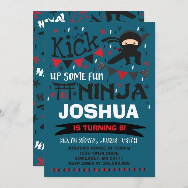Ninja Birthday Invitation Karate Birthday Party (Front/Back)