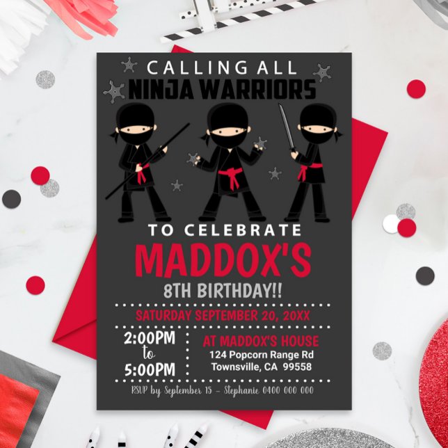 Ninja Birthday Invitation Red Ninja (Creator Uploaded)