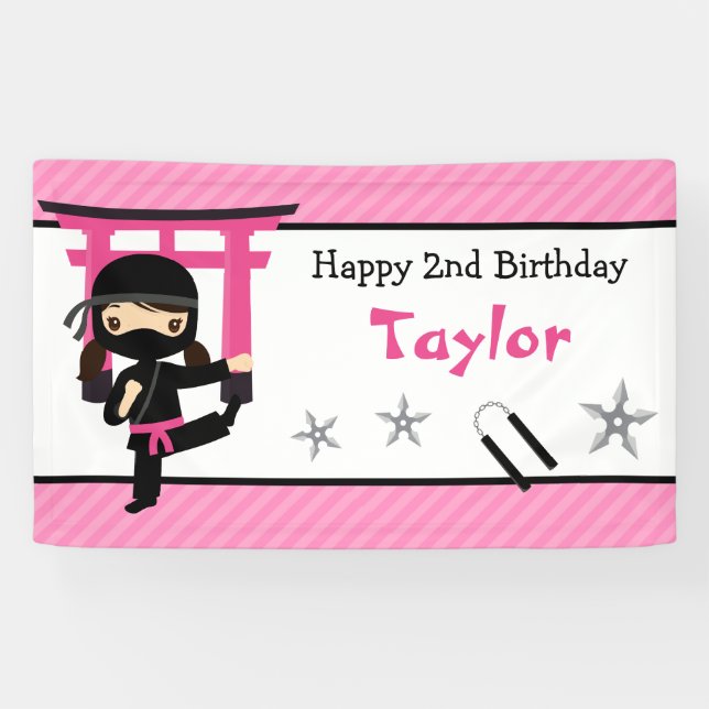 Ninja Birthday Party Banner Backdrop Girls (Horizontal)