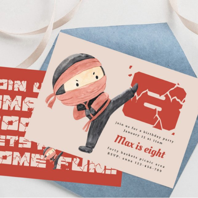 Ninja Birthday Party, Boys 8th Birthday Invitation (Creator Uploaded)