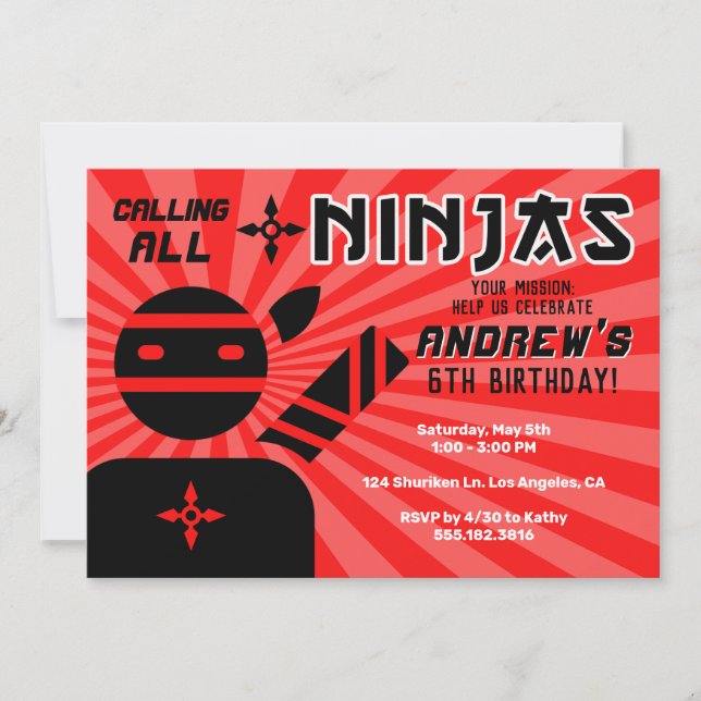 Ninja Birthday Party Invitation (Front)