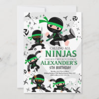 Ninja Birthday Party Invitation Karate Party Green