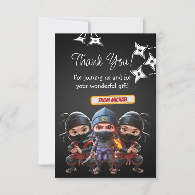 Ninja Birthday  Thank You Card (Front)