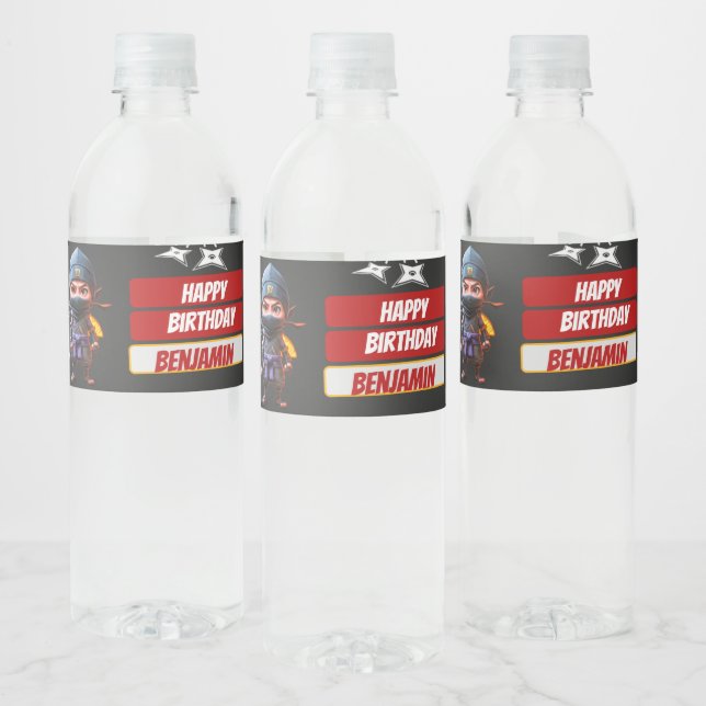 Ninja Birthday Water Bottle Label (Bottles)