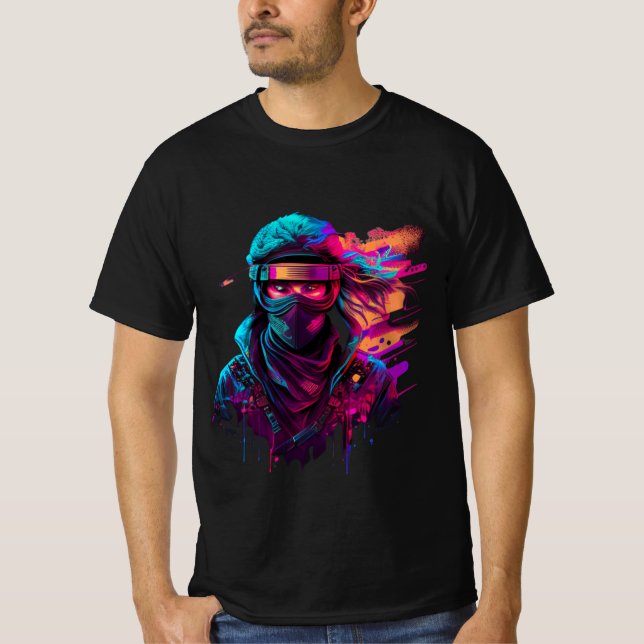ninja Bold 80's Retro Synthwave Graphic Tee (Front)