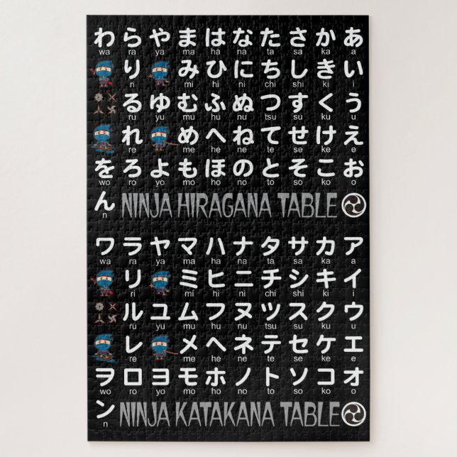 Ninja Boy Japanese Hiragana & Katakana Table Jigsaw Puzzle (Vertical)