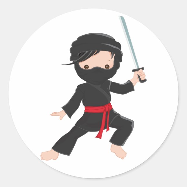 Ninja Cartoon Classic Round Sticker (Front)