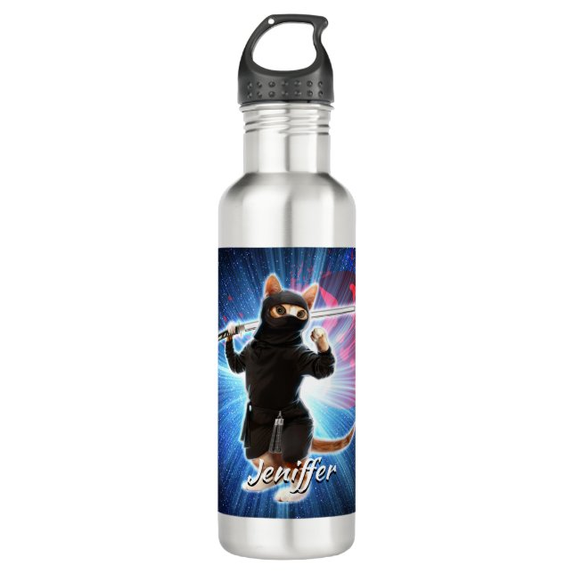 Ninja Cat in space.                                710 Ml Water Bottle (Front)