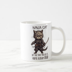 Ninja Cat, Japanese Samurai Kawaii Cat Tattoo Funn Coffee Mug