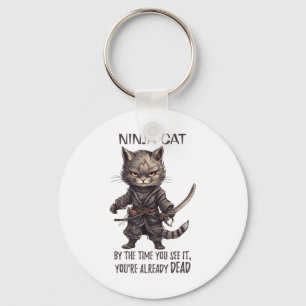 Ninja Cat, Japanese Samurai Kawaii Cat Tattoo Funn Key Ring