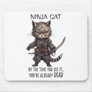 Ninja Cat, Japanese Samurai Kawaii Cat Tattoo Funn Mouse Pad