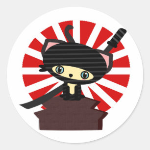 ninja cat kawaii classic round sticker