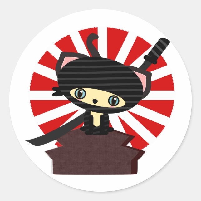 ninja cat kawaii classic round sticker (Front)
