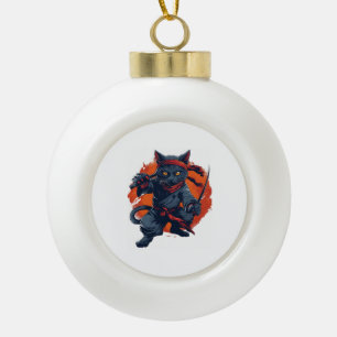 Ninja Cat Stealth Ceramic Ball Christmas Ornament