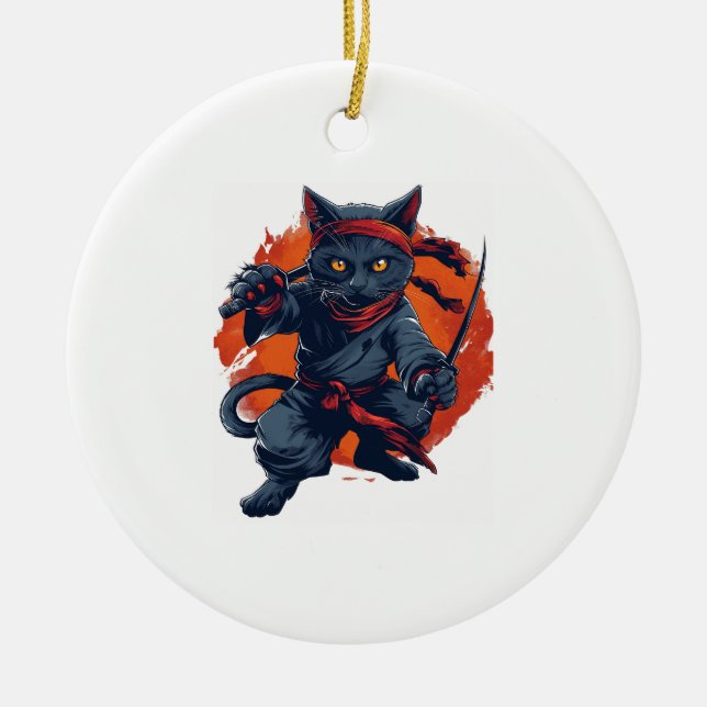Ninja Cat Stealth Ceramic Ornament (Front)