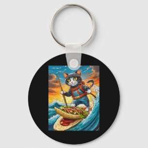 Ninja Cat Surfing A Taco Surfboard With Hot Sauce Key Ring