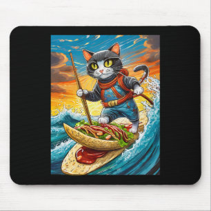 Ninja Cat Surfing A Taco Surfboard With Hot Sauce  Mouse Pad