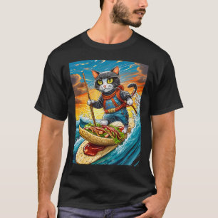 Ninja Cat Surfing A Taco Surfboard With Hot Sauce T-Shirt