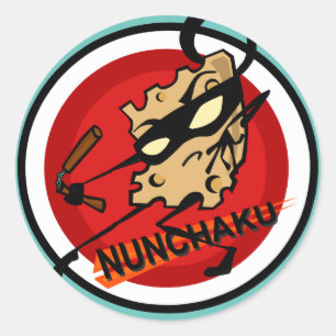 NINJA CHEESE WITH NUNCHUCKS ROUND STICKERS