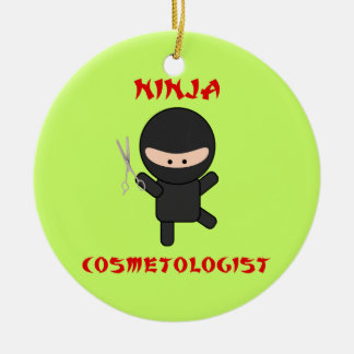 ninja cosmetologist with scissors ceramic ornament