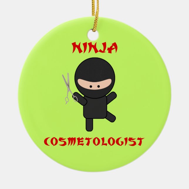 ninja cosmetologist with scissors ceramic ornament (Front)