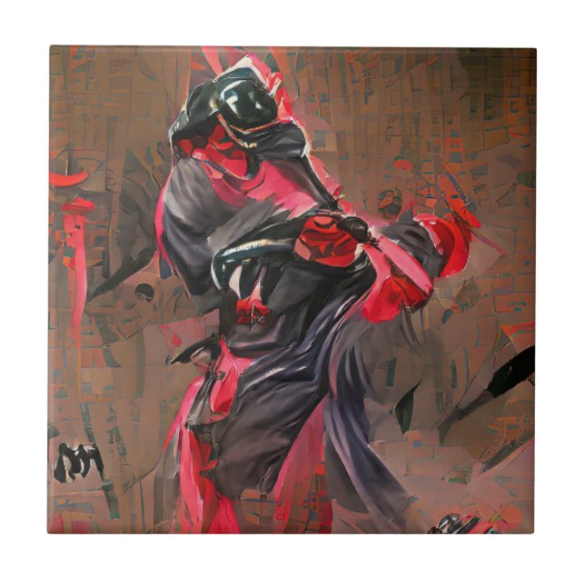Ninja death graphic abstract art  ceramic tile (Front)
