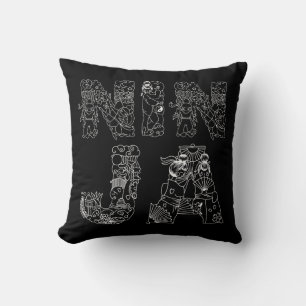Ninja Elegant White Text On Black Cushion